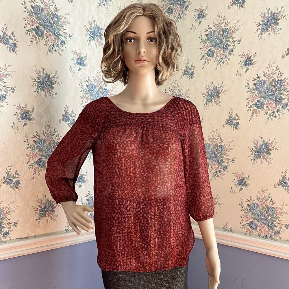 Lauren Conrad fall orange sheer blouse, size Xs